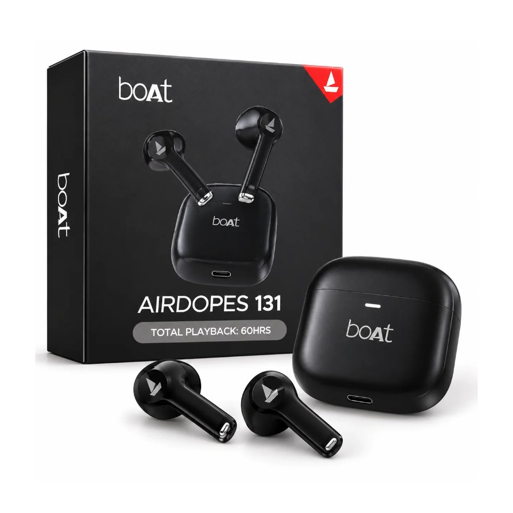 boAt Airdopes 131 TWS Earbuds – 60 Hours Playback, Fast Type-C Charging & Powerful Wireless Sound | Black