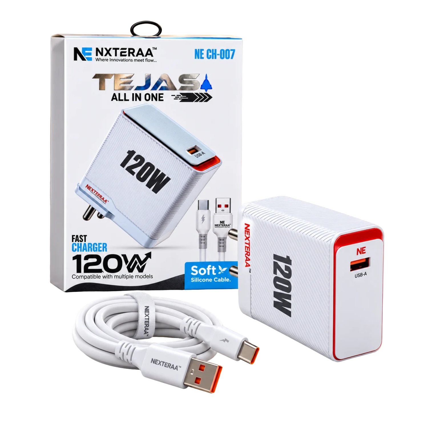 NEXTERAA TEJAS 120W Fast Charger with Type-C Cable