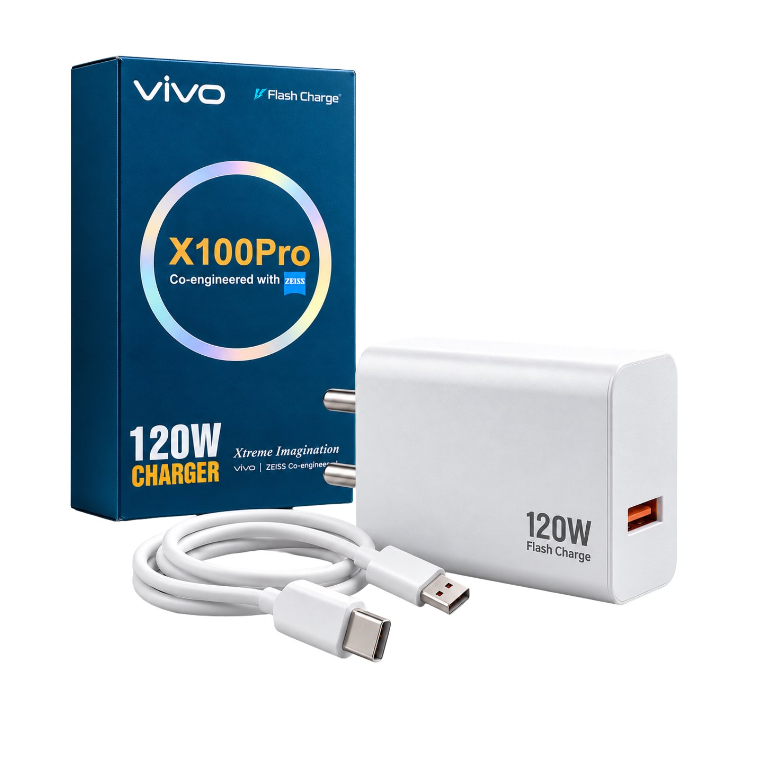 120W Flash Charger for Vivo X100 Pro with USB-A to Type-C Cable – Fast Charging Adapter