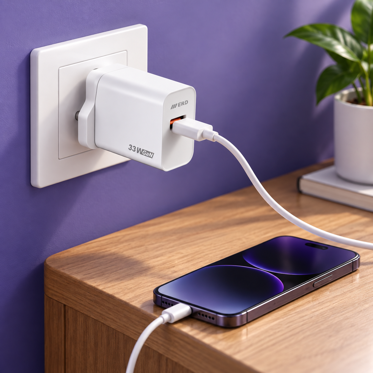 ERD TC-125 33W USB-A GaN Fast Charger with VOOC Support for Android Mobiles