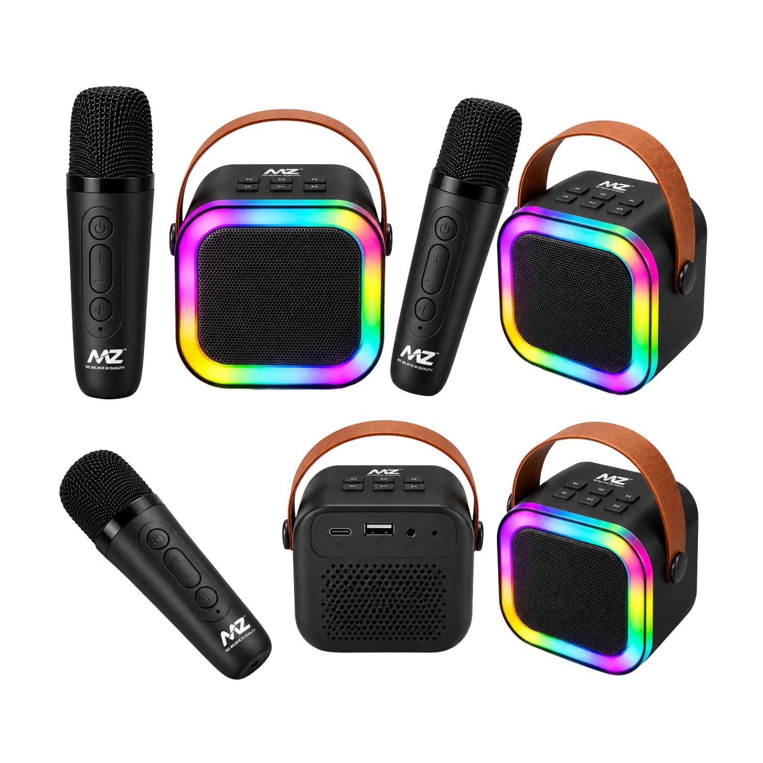 MZ S664 5W Portable Bluetooth Speaker with Wireless Mic, RGB Lights, 1200mAh Battery & Voice Changer