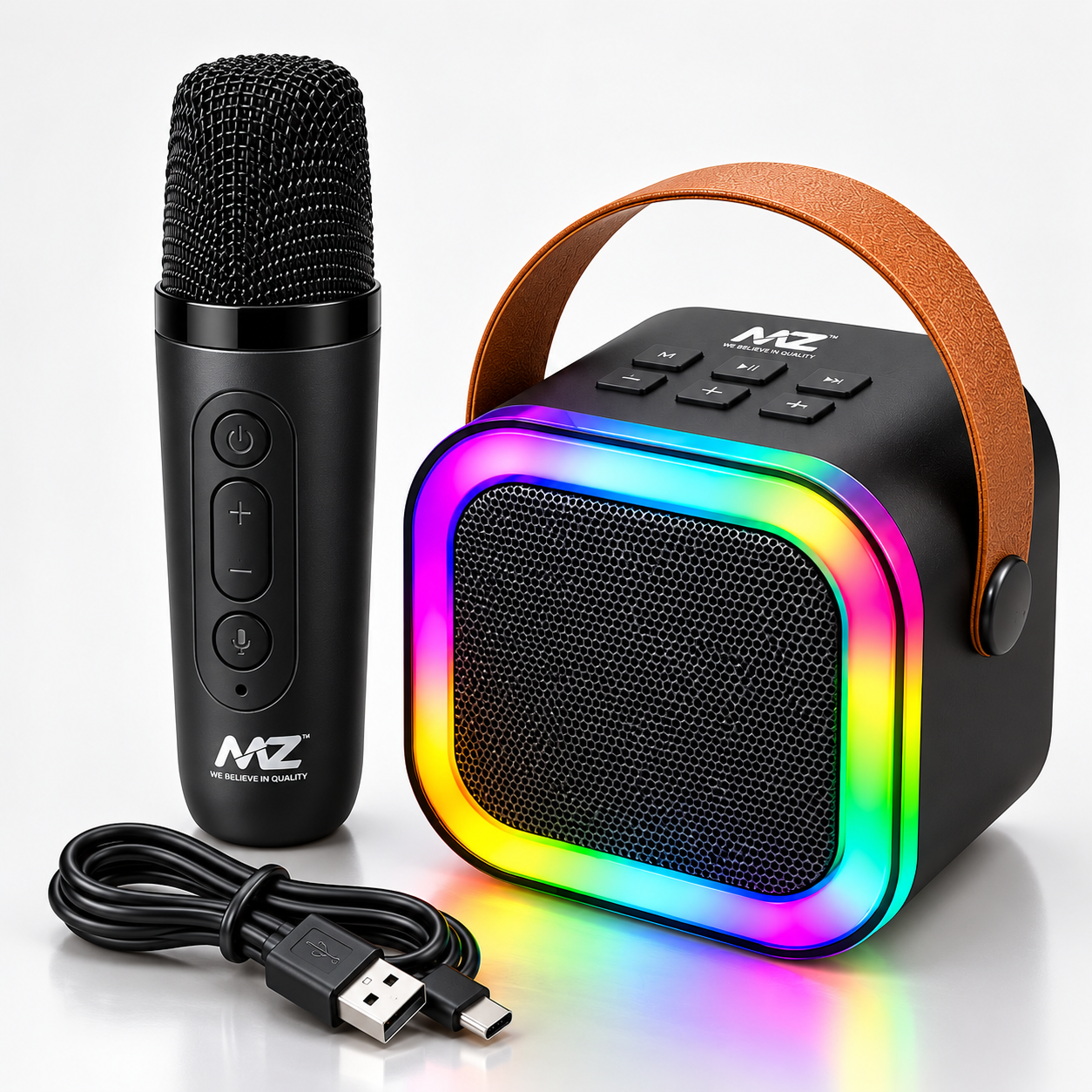 MZ S664 5W Portable Bluetooth Speaker with Wireless Mic, RGB Lights, 1200mAh Battery & Voice Changer