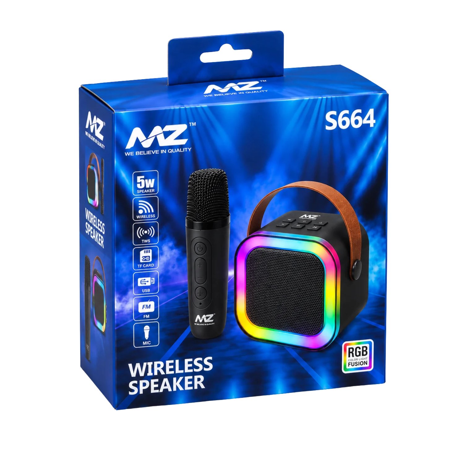 MZ S664 5W Portable Bluetooth Speaker with Wireless Mic, RGB Lights, 1200mAh Battery & Voice Changer