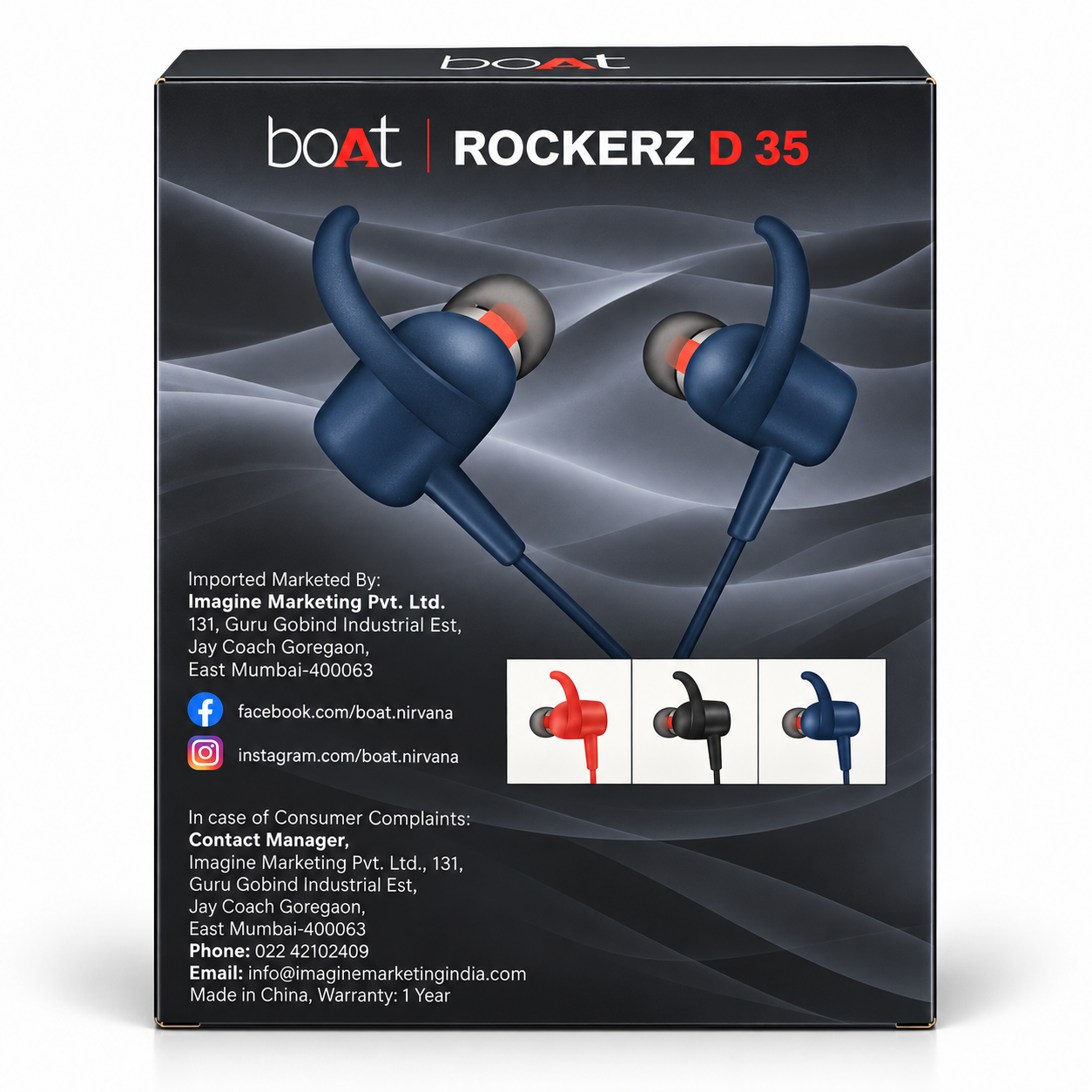 boAt Rockerz D 35 Wireless Bluetooth Neckband Earphones – 220mAh Battery, Type-C Fast Charging, 250 Hours Standby, Blue