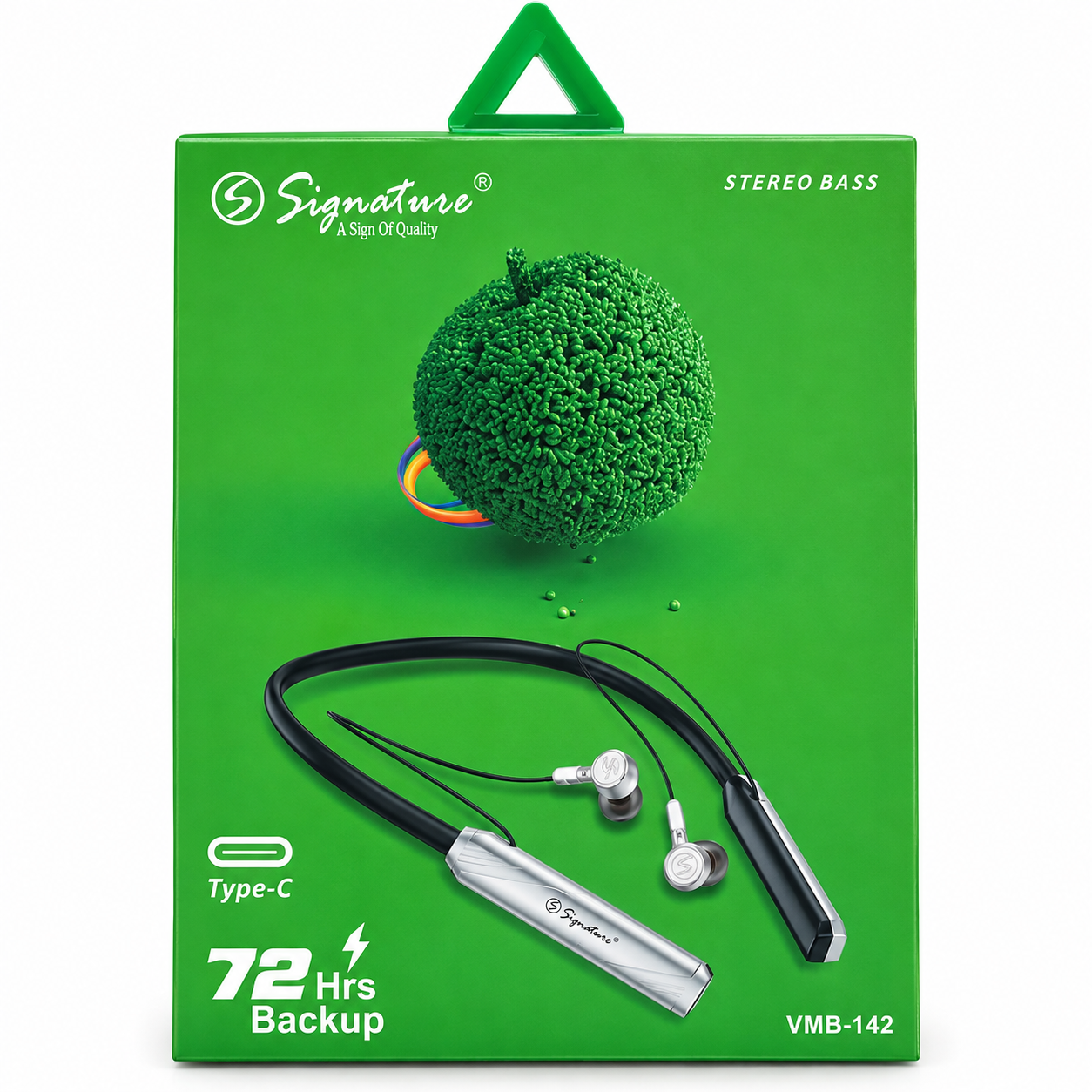 Signature Wireless Bluetooth Neckband Earphones – 72 Hrs Backup, Type-C Charging, Stereo Bass & Mic