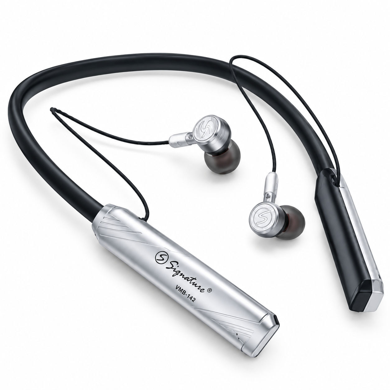 Signature Wireless Bluetooth Neckband Earphones – 72 Hrs Backup, Type-C Charging, Stereo Bass & Mic