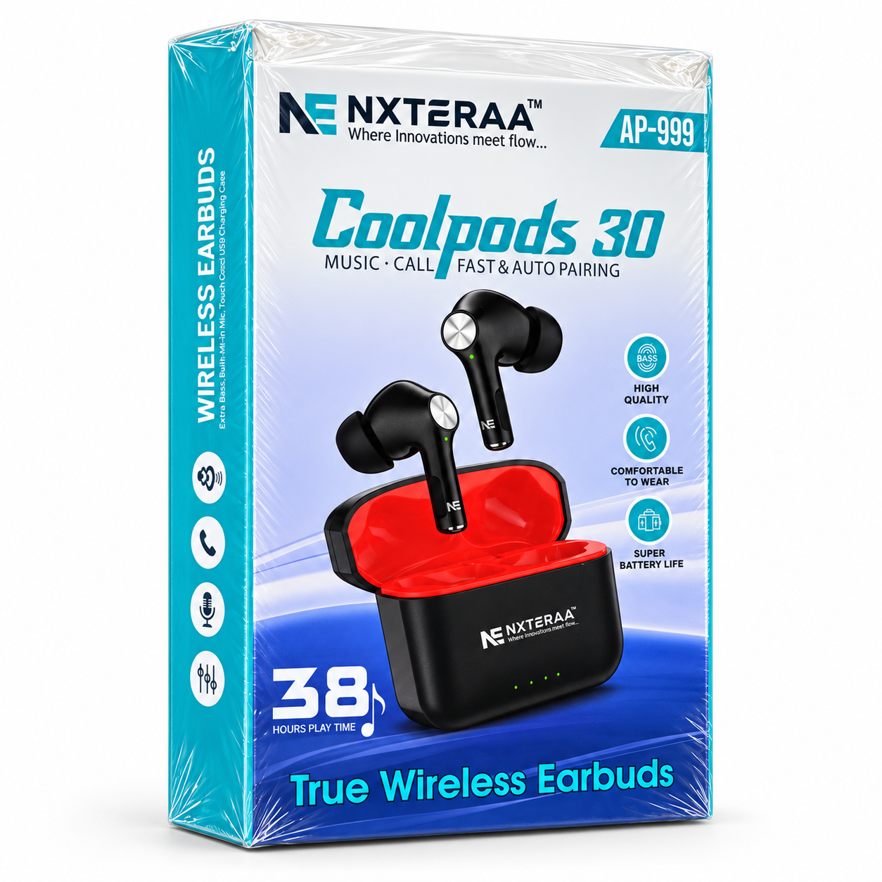 NEXTERAA Coolpods 30 AP-999 True Wireless Earbuds – 38 Hrs Playtime, Bluetooth 5.4, Extra Bass & Touch Control