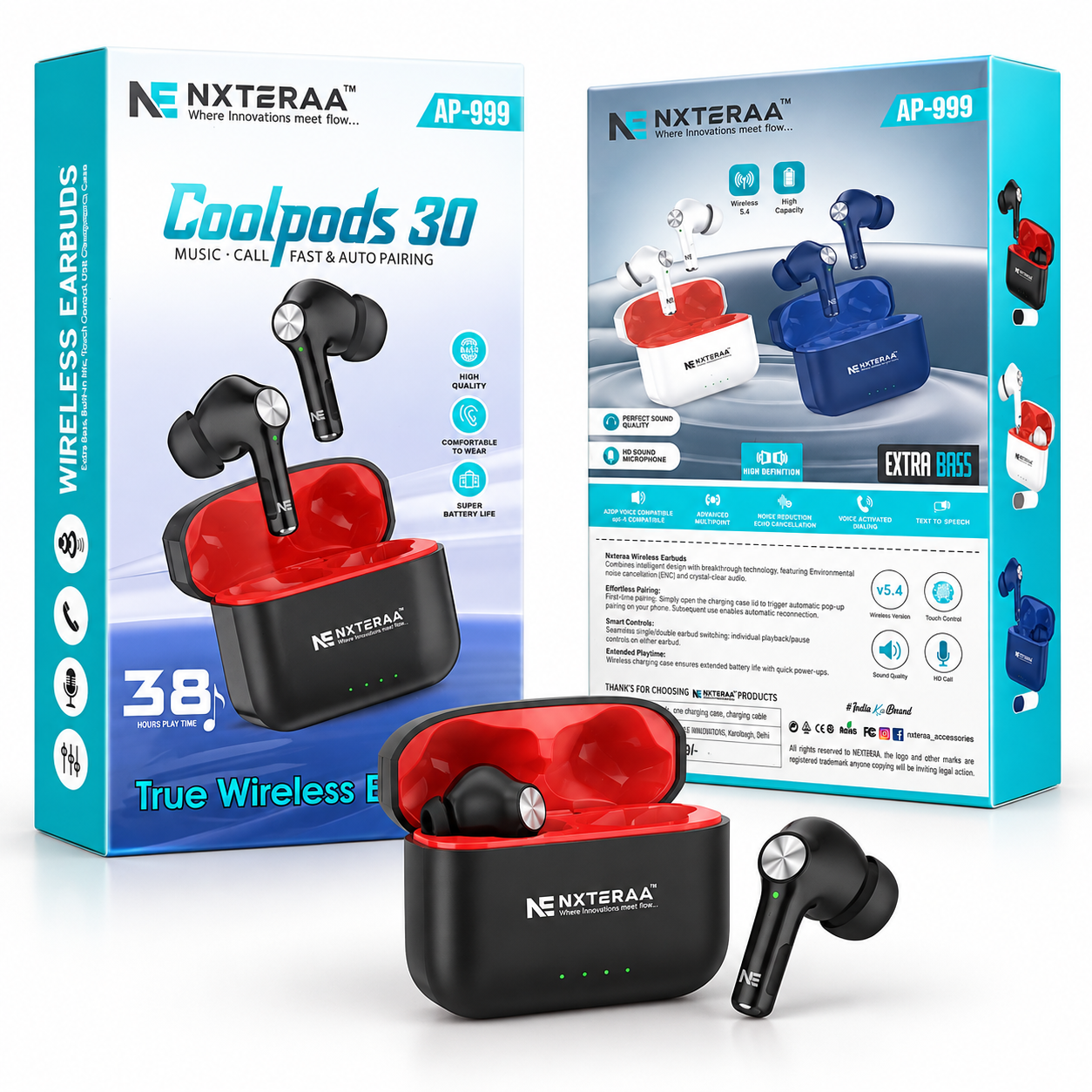 NEXTERAA Coolpods 30 AP-999 True Wireless Earbuds – 38 Hrs Playtime, Bluetooth 5.4, Extra Bass & Touch Control