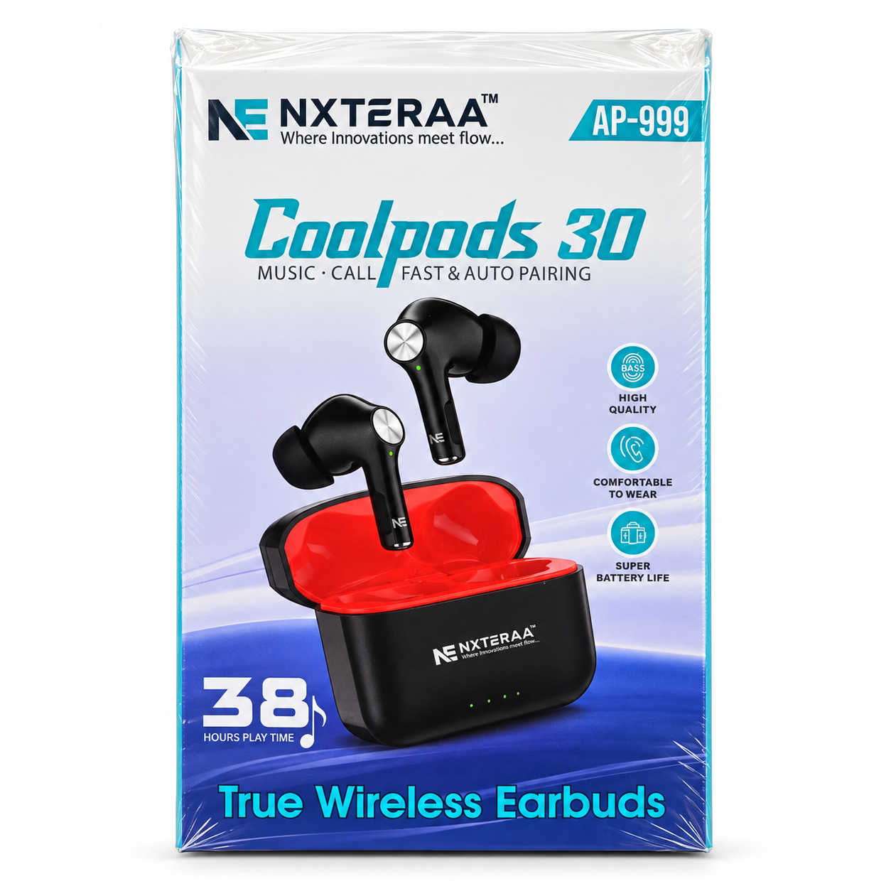 NEXTERAA Coolpods 30 AP-999 True Wireless Earbuds – 38 Hrs Playtime, Bluetooth 5.4, Extra Bass & Touch Control