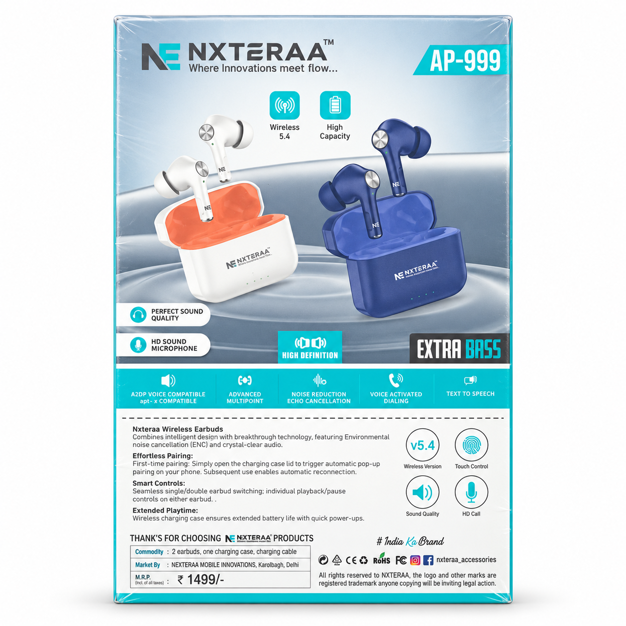 NEXTERAA Coolpods 30 AP-999 True Wireless Earbuds – 38 Hrs Playtime, Bluetooth 5.4, Extra Bass & Touch Control