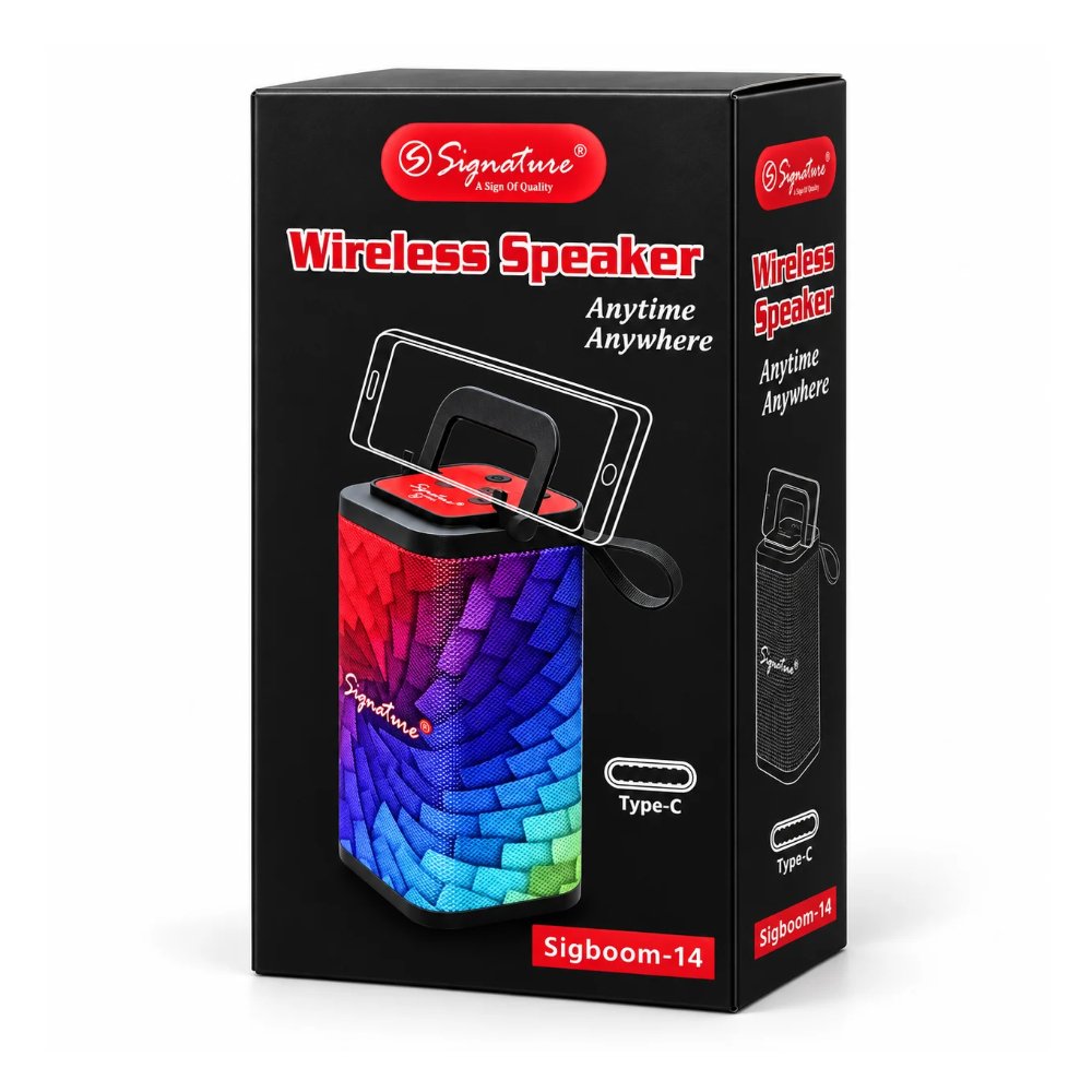 Signature Sigboom-14 Wireless Bluetooth Speaker with Type-C Charging, Mobile Stand & Portable Carry Handle