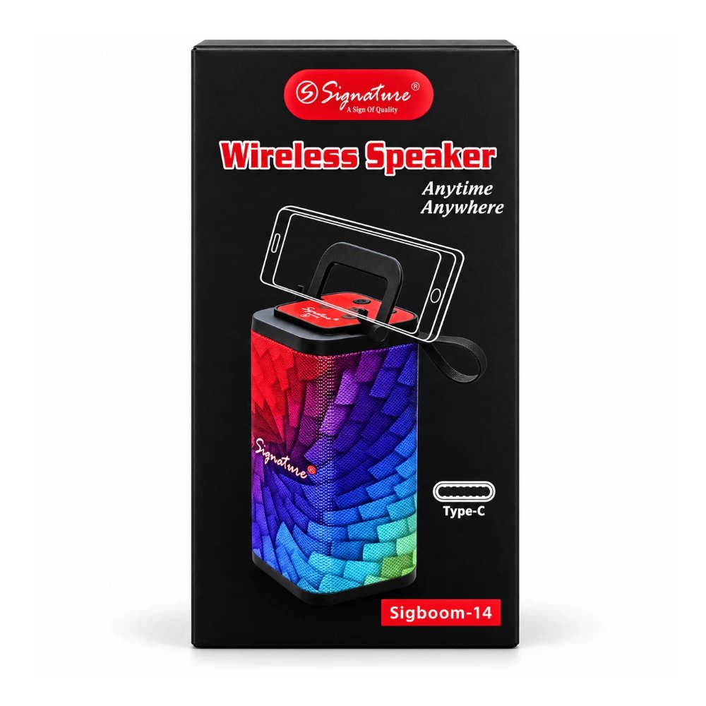 Signature Sigboom-14 Wireless Bluetooth Speaker with Type-C Charging, Mobile Stand & Portable Carry Handle