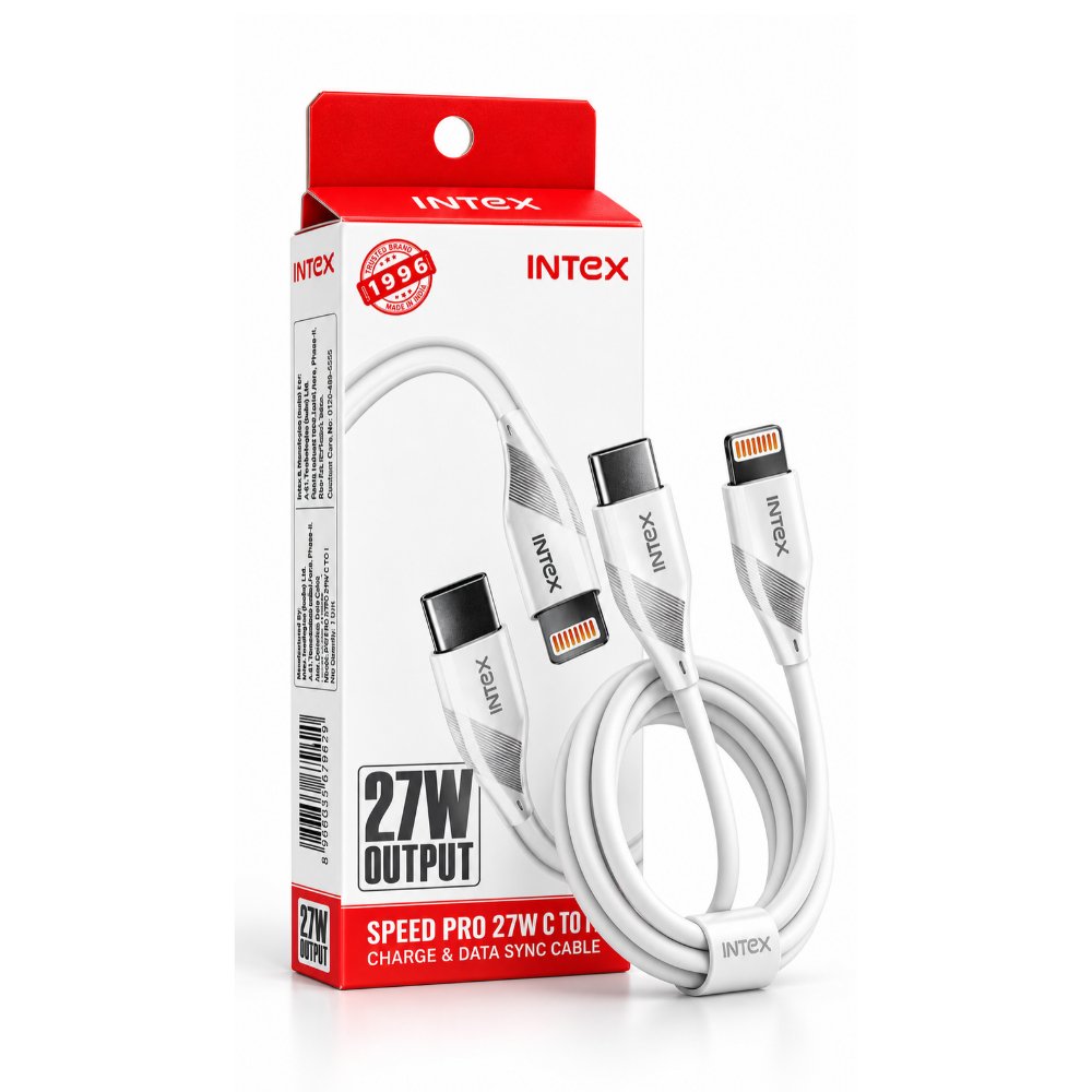 Intex Speed Pro 27W USB-C to Lightning Fast Charging & Data Sync Cable – 1 Meter