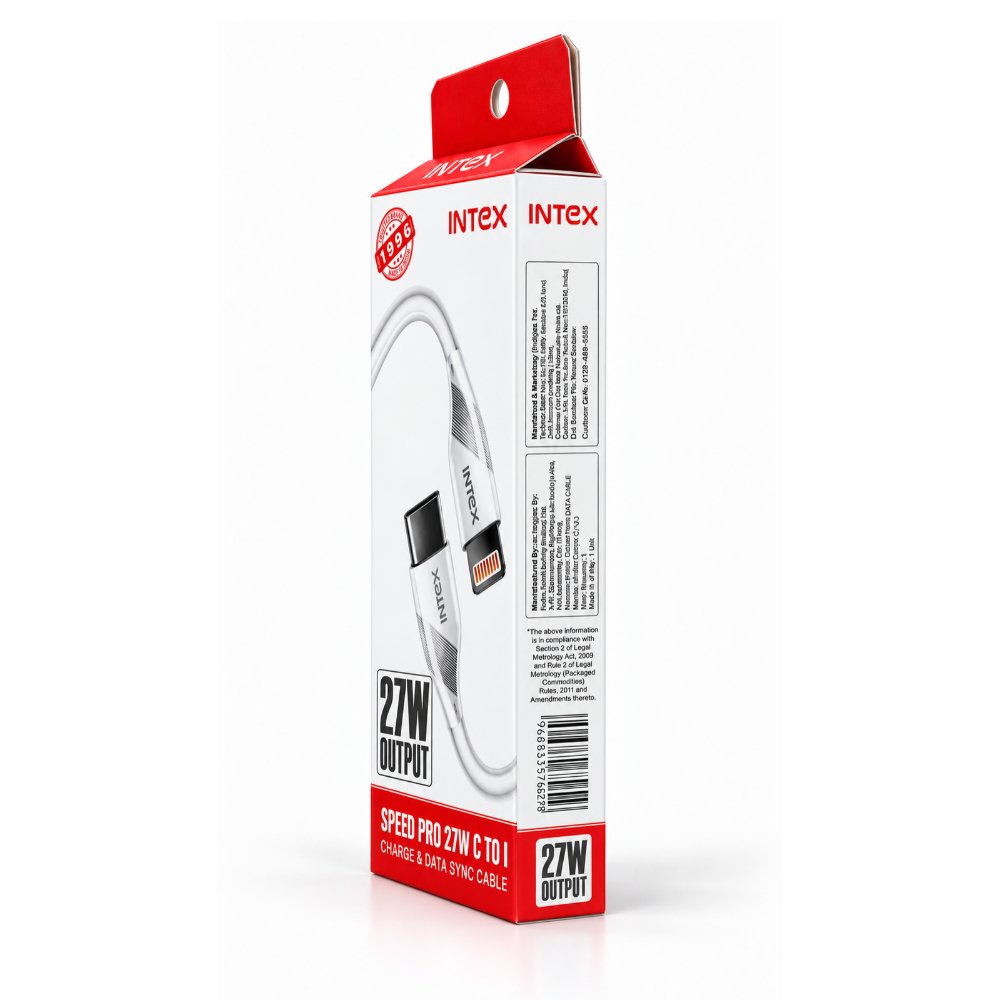 Intex Speed Pro 27W USB-C to Lightning Fast Charging & Data Sync Cable – 1 Meter