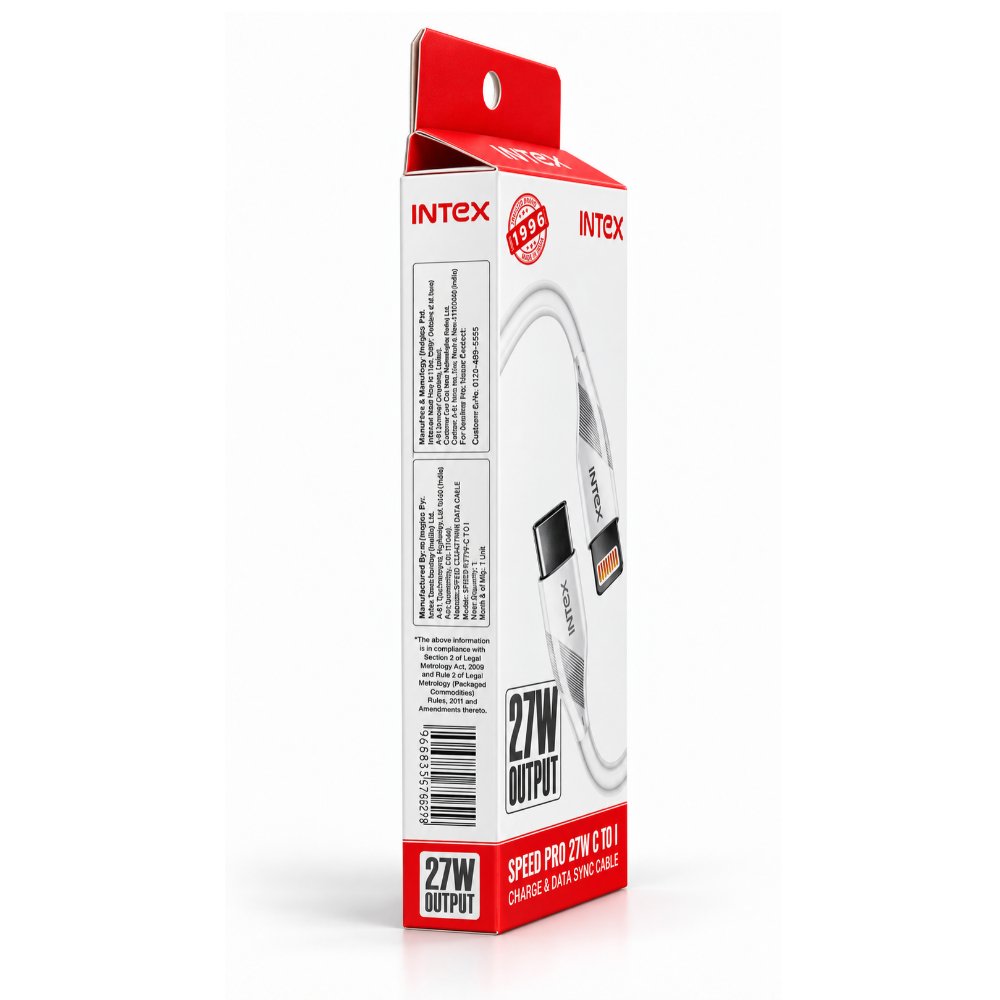 Intex Speed Pro 27W USB-C to Lightning Fast Charging & Data Sync Cable – 1 Meter