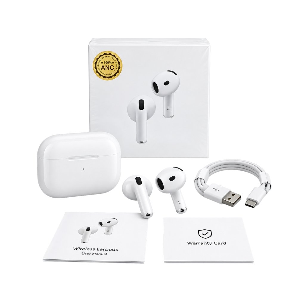 TWS Wireless Bluetooth Earbuds with Active Noise Cancellation (ANC) – White