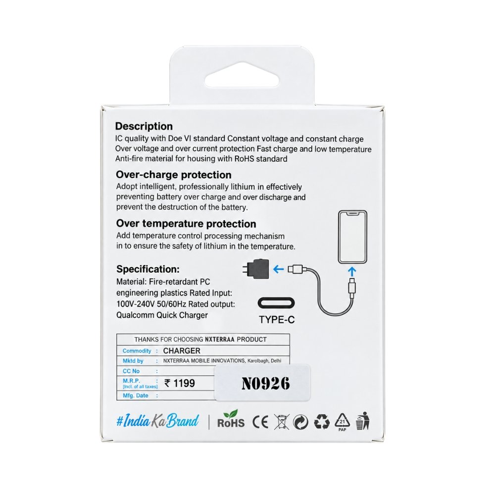 NXTERRAA NECH-92 25W Type-C PD Fast Charger Power Adapter – White
