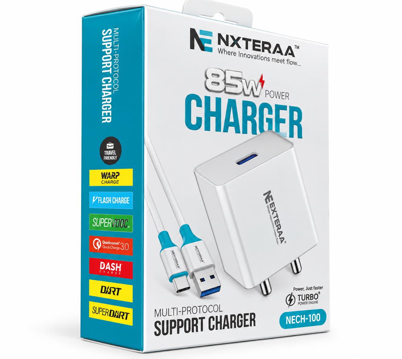 NXTERAA 85W Fast Charger with Type-C Cable – Powerful Charging for Everyday Use