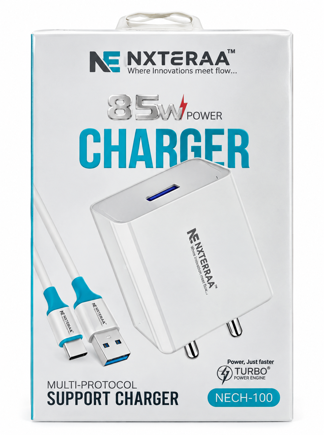 NXTERAA 85W Fast Charger with Type-C Cable – Powerful Charging for Everyday Use