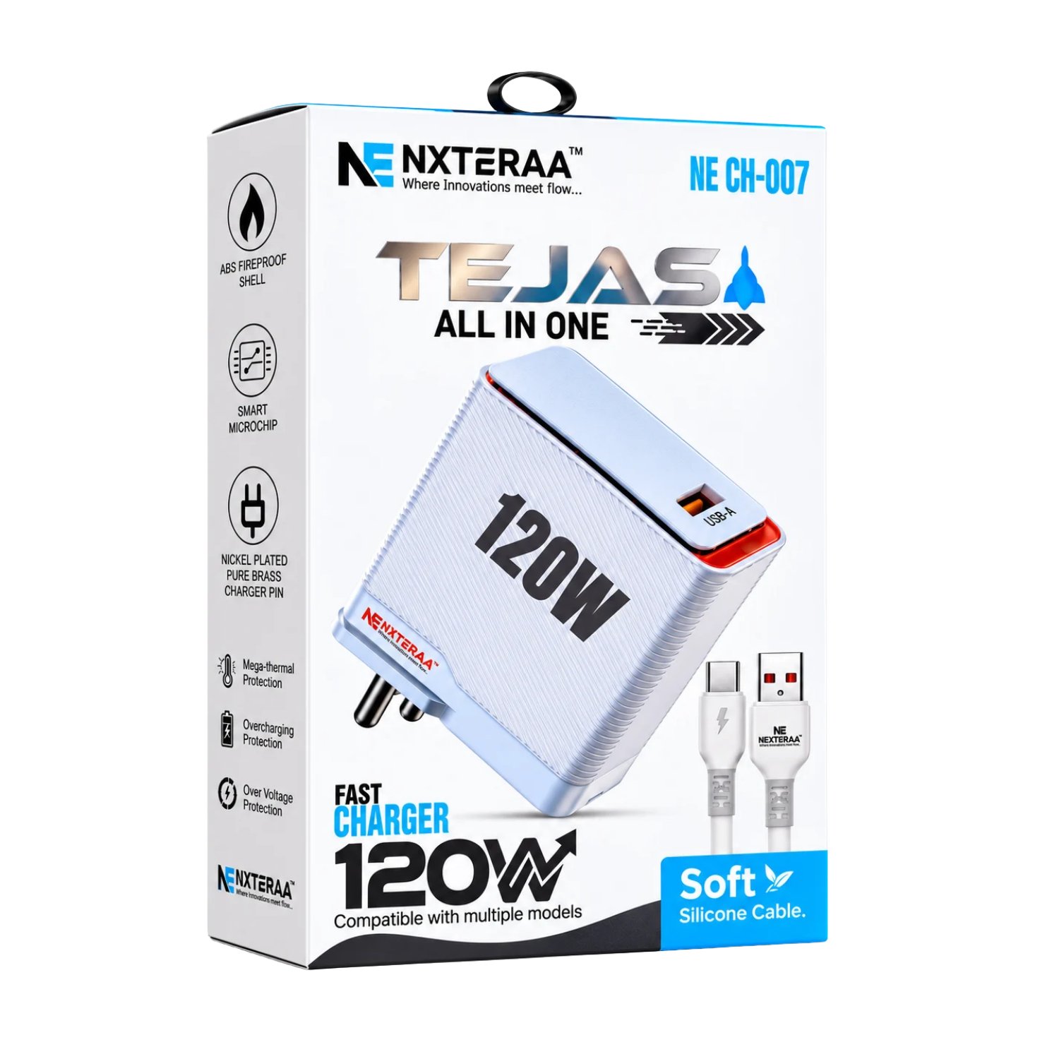 NEXTERAA TEJAS 120W Fast Charger with Type-C Cable