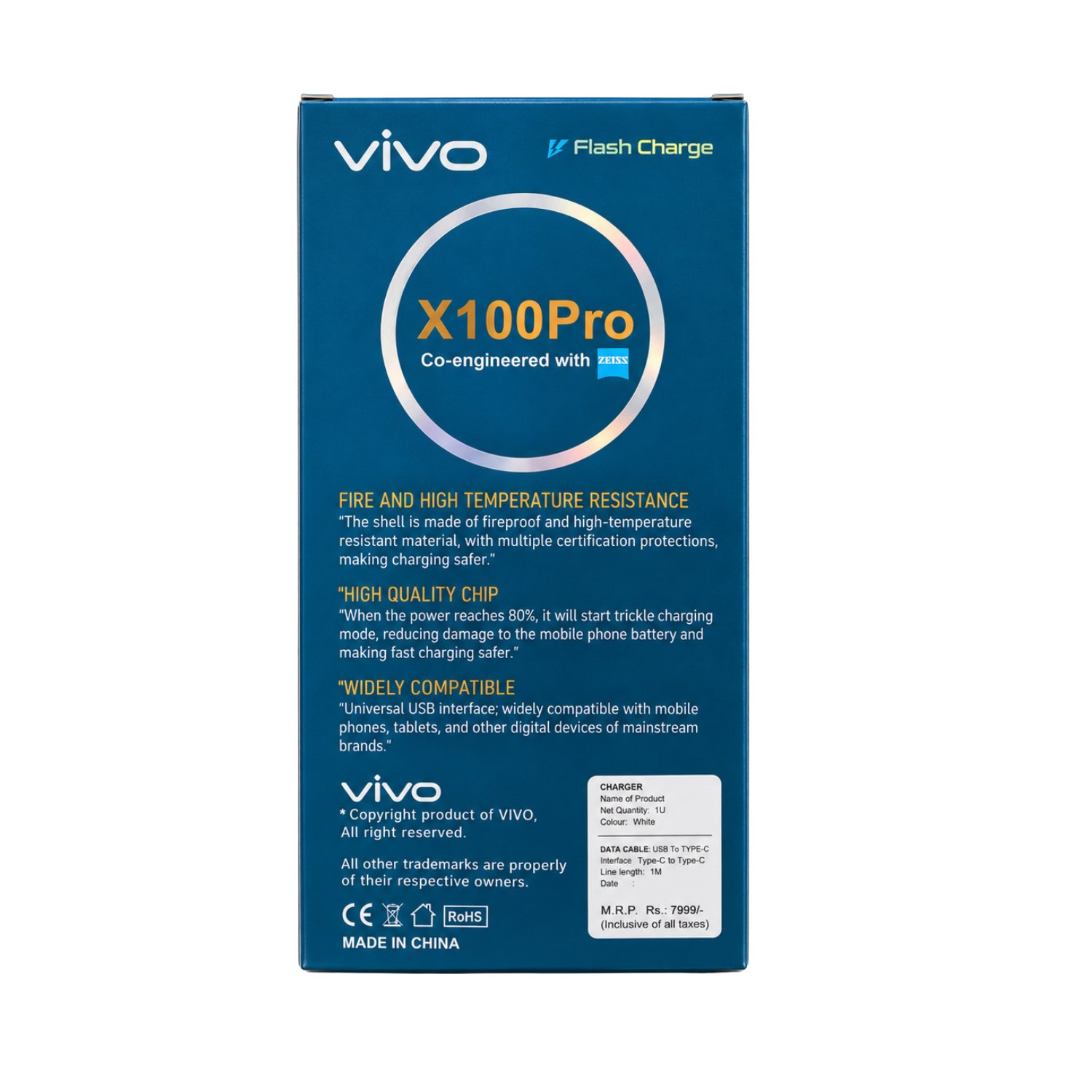 120W Flash Charger for Vivo X100 Pro with USB-A to Type-C Cable – Fast Charging Adapter