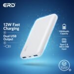 ERD PB-10KE 10000mAh Power Bank with 12W fast charging and dual USB output.