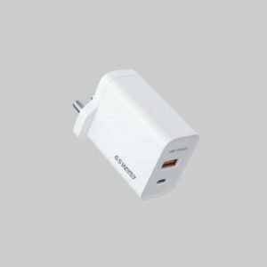 ERD TC-146 65W GaN fast charger with USB-C and USB-A ports in white matte finish.